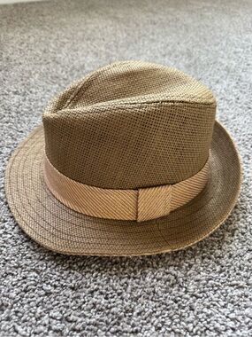 Women's beige and gold  Straw Fedora with Light Tan Band